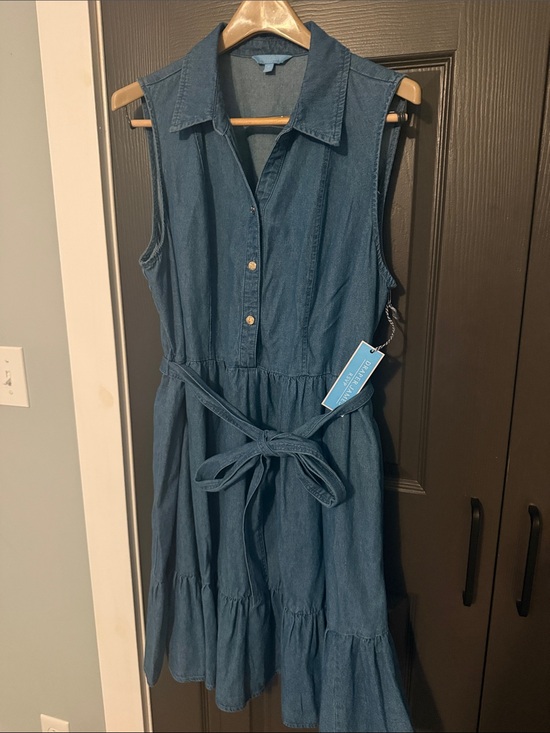 Draper James Dresses & Skirts - Sleeveless Denim Shirt Dress with Tie Waist - Blue